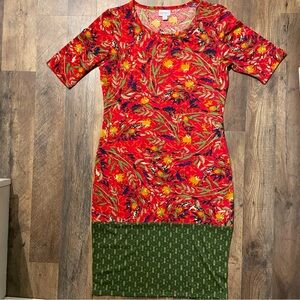 LuLaRoe Julia Dress Floral Red and Green Women's Dress Size Medium